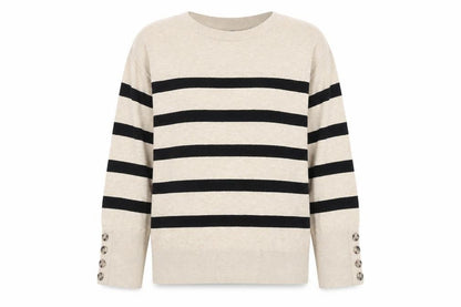 Front view of Principles women’s beige black striped knit jumper, size L