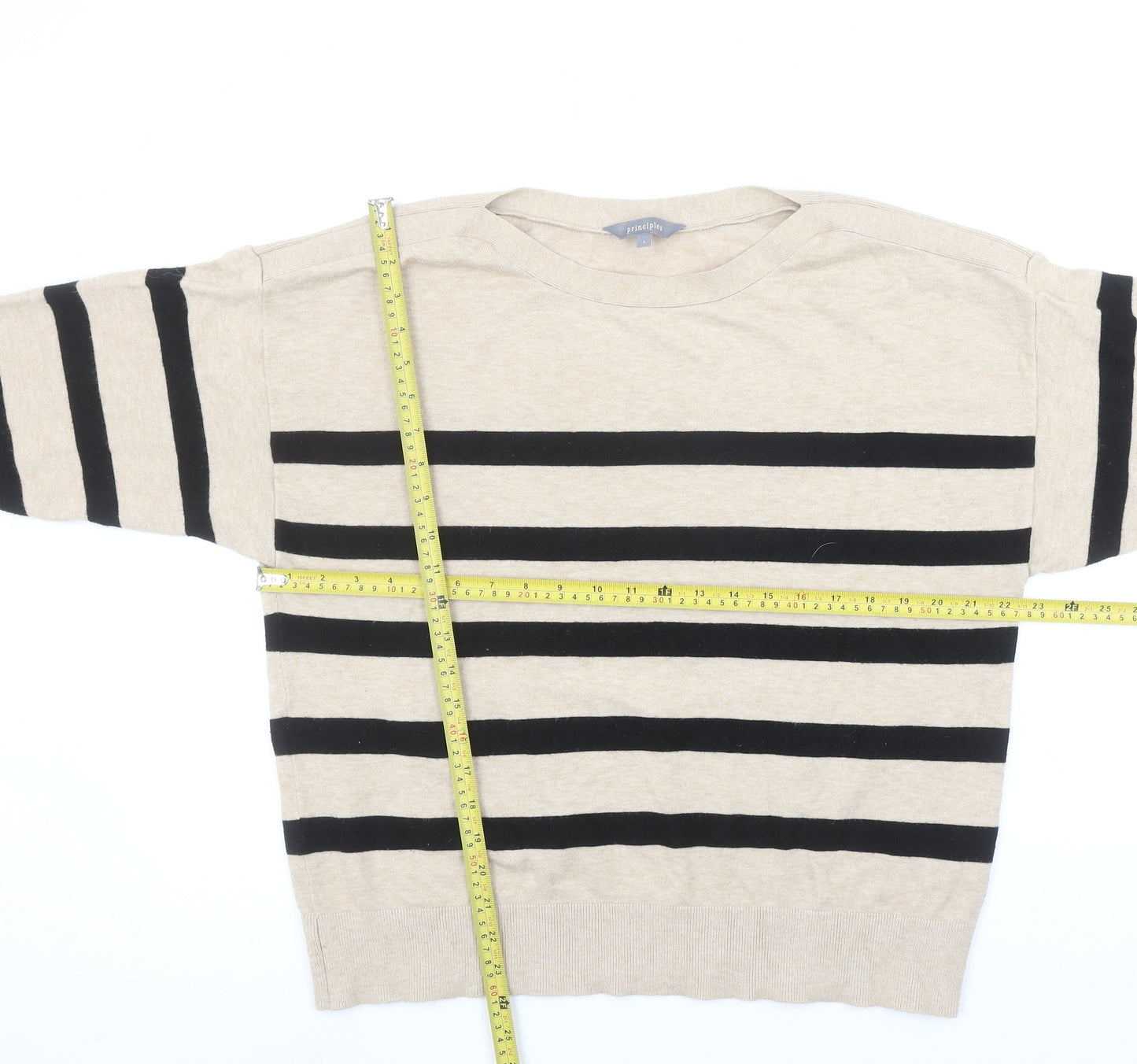 Principles Womens Beige Black Striped Knit Jumper Size L