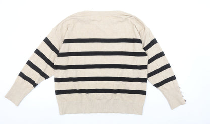 Principles Womens Beige Black Striped Knit Jumper Size L