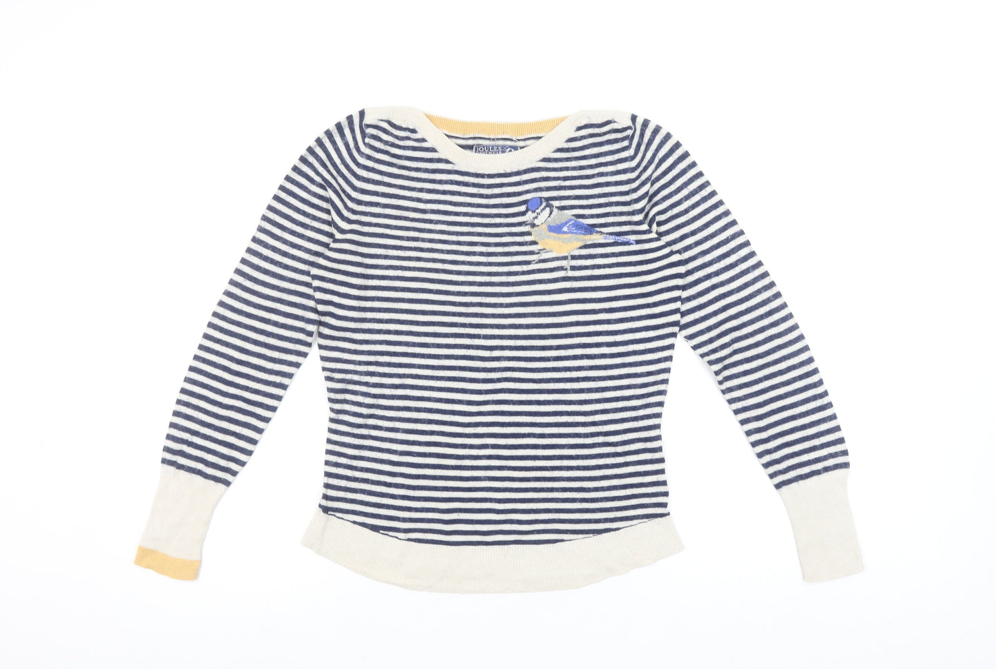 Joules Women Blue Striped Bird Cotton Jumper Size 10