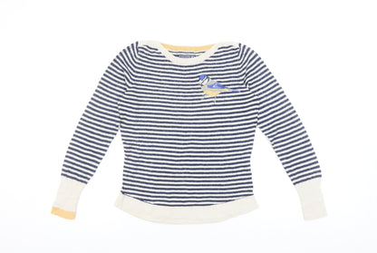 Joules Women Blue Striped Bird Cotton Jumper Size 10