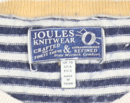 Joules Women Blue Striped Bird Cotton Jumper Size 10