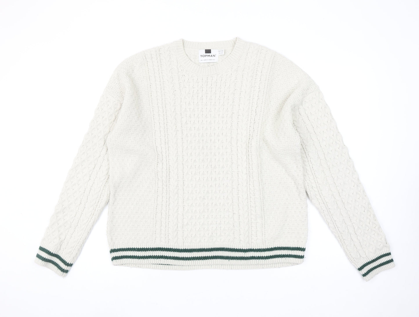 Topman Men’s Ivory Cable Knit Crew Neck Jumper Size L