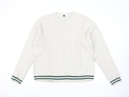 Topman Men’s Ivory Cable Knit Crew Neck Jumper Size L