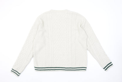 Topman Men’s Ivory Cable Knit Crew Neck Jumper Size L