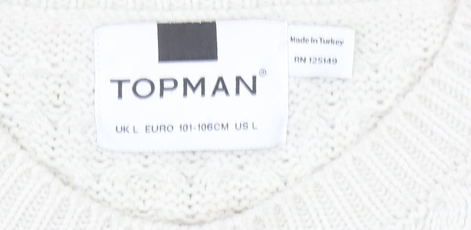 Topman Men’s Ivory Cable Knit Crew Neck Jumper Size L