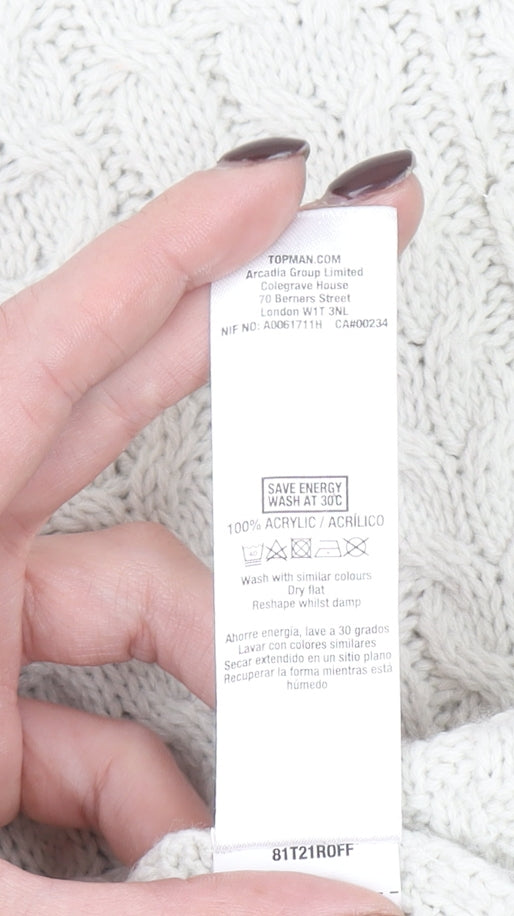Topman Men’s Ivory Cable Knit Crew Neck Jumper Size L