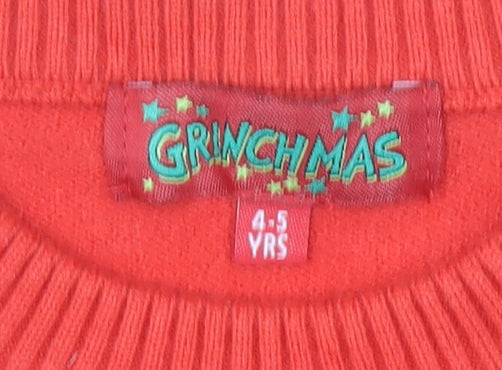 Grinchmas Girls Red 4-5 Years Pullover Jumper Christmas Cartoon Knit
