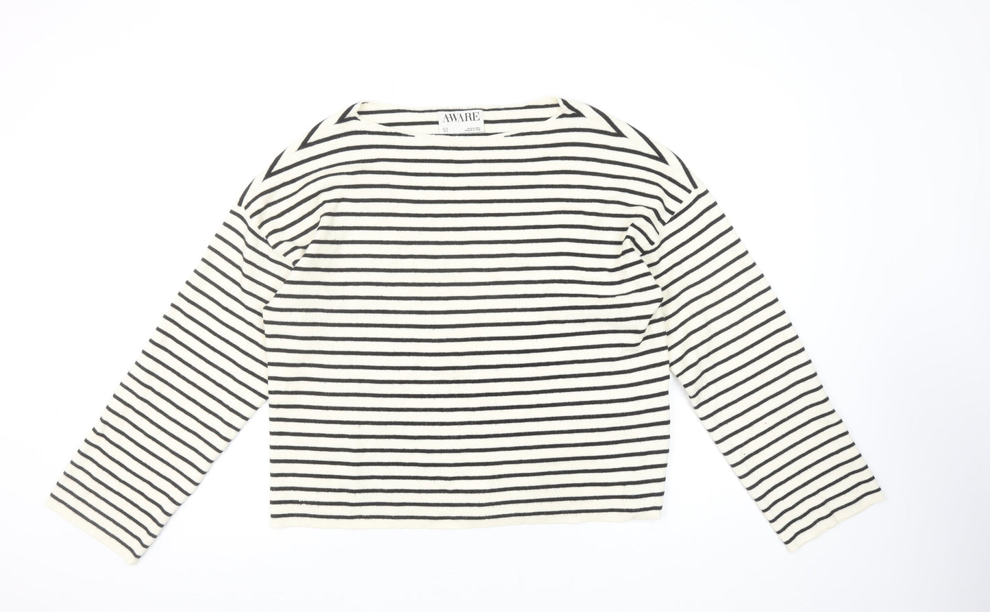 Vero Moda Women’s White Striped Boat Neck Knit Jumper Size S