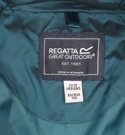 Regatta Girls Green 11-12 Years Hooded Mid-Length Puffer Jacket Coat