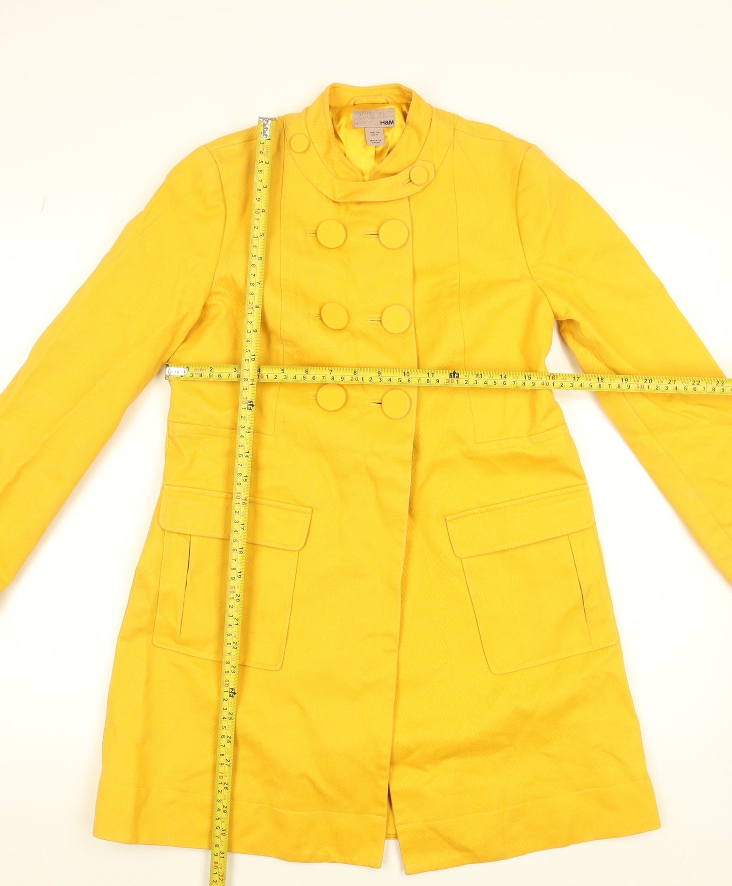 H&M Women's Yellow Cotton Mid-Length Trench Coat Size 8