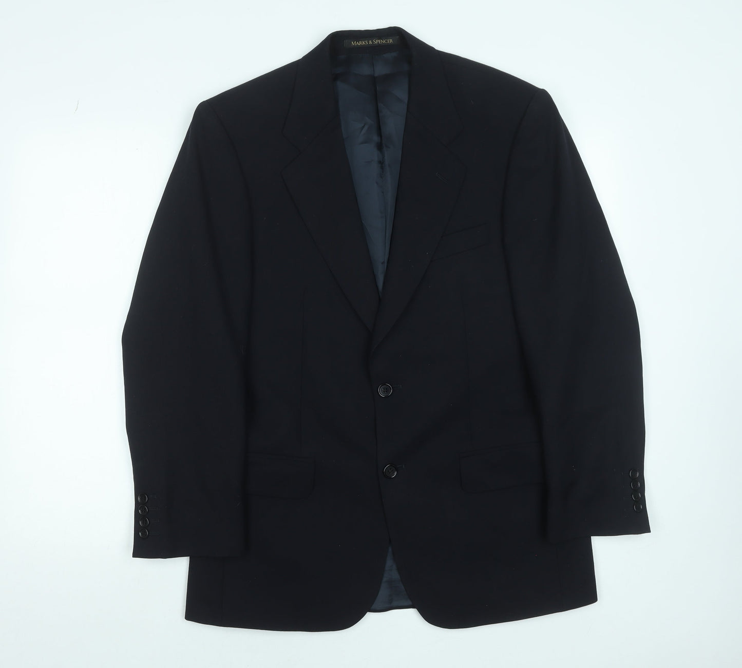 Marks and Spencer Men Blue 36 Regular Wool Single-Breasted Blazer