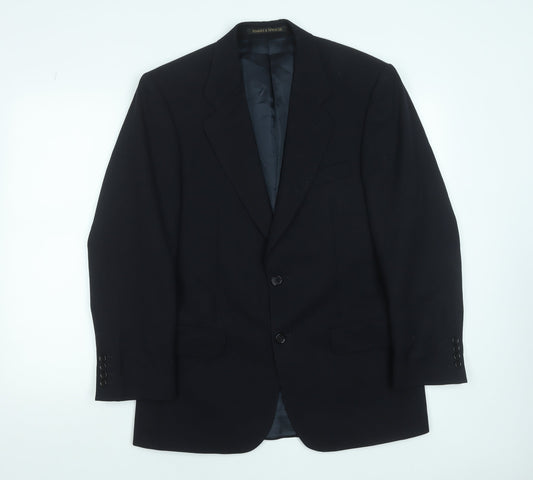 Marks and Spencer Men Blue 36 Regular Wool Single-Breasted Blazer