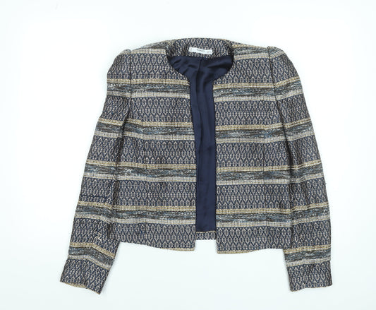 Mango Women's Blue Striped Tweed Lightweight Blazer Size 8