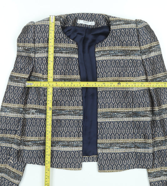 Mango Women's Blue Striped Tweed Lightweight Blazer Size 8