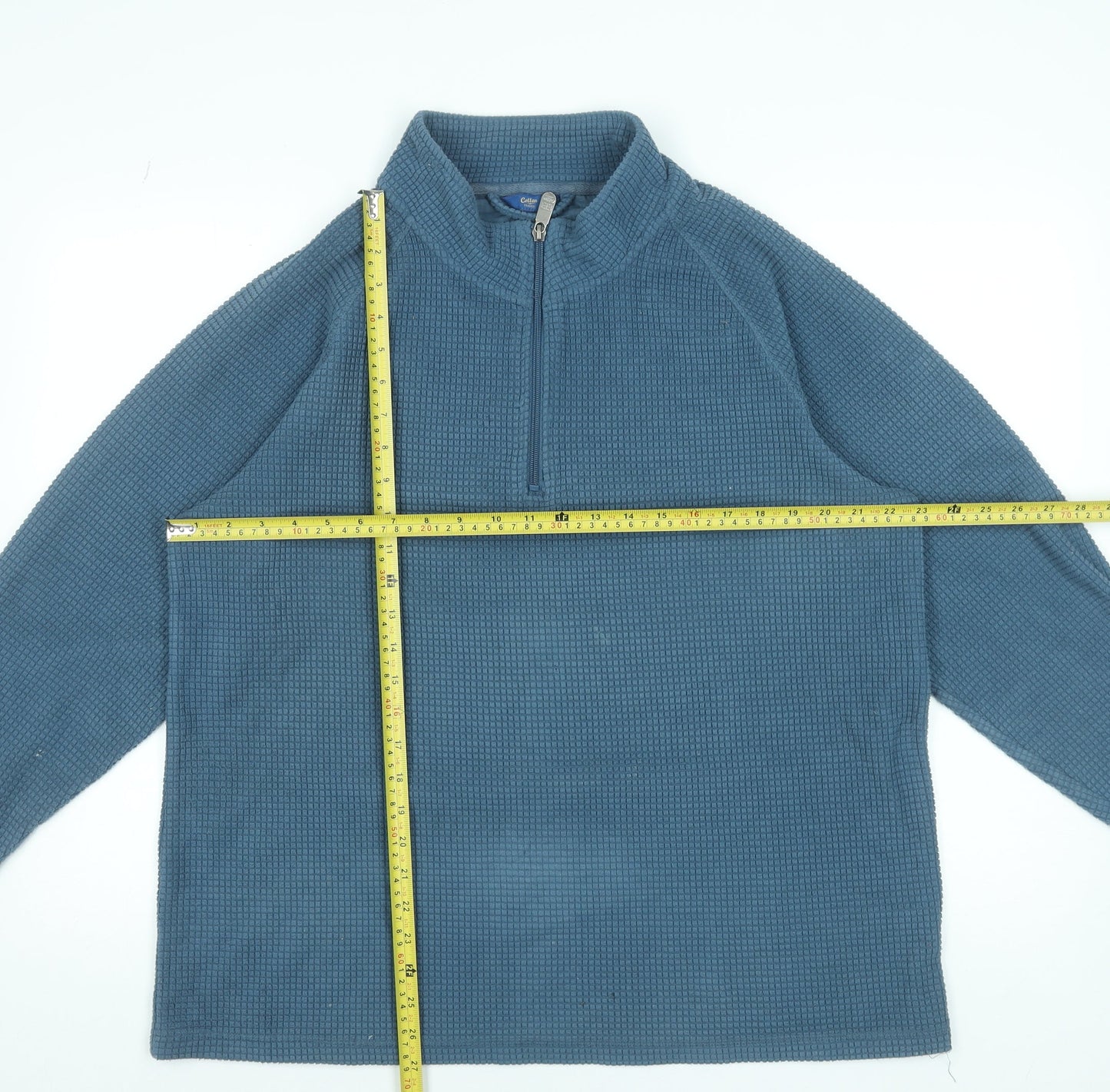 Cotton Traders Mens Blue L 1/4 Zip High Neck Knit Sweatshirt