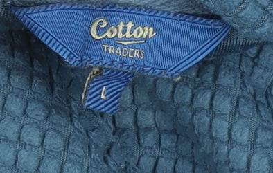 Cotton Traders Mens Blue L 1/4 Zip High Neck Knit Sweatshirt