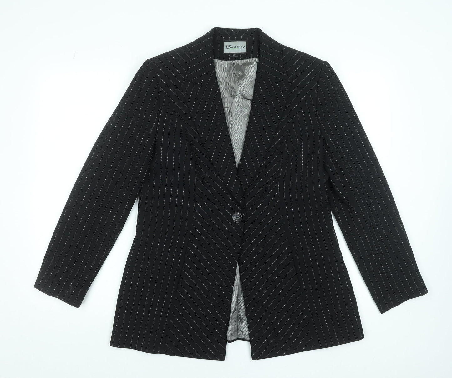 Busy Women's Black Pinstripe Single-Breasted Suit Jacket Size 12