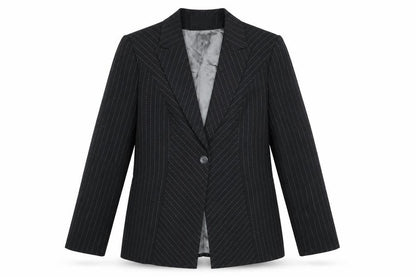 Busy Women's Black Pinstripe Single-Breasted Suit Jacket Size 12