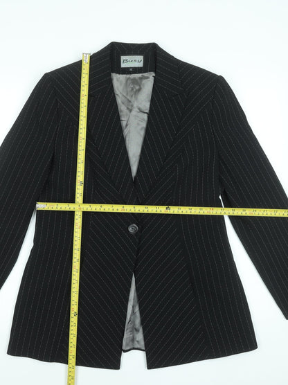 Busy Women's Black Pinstripe Single-Breasted Suit Jacket Size 12
