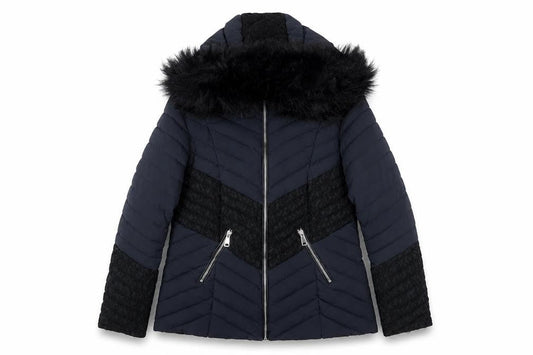 Klass Womens Blue Faux Fur Hooded Puffer Jacket Size S