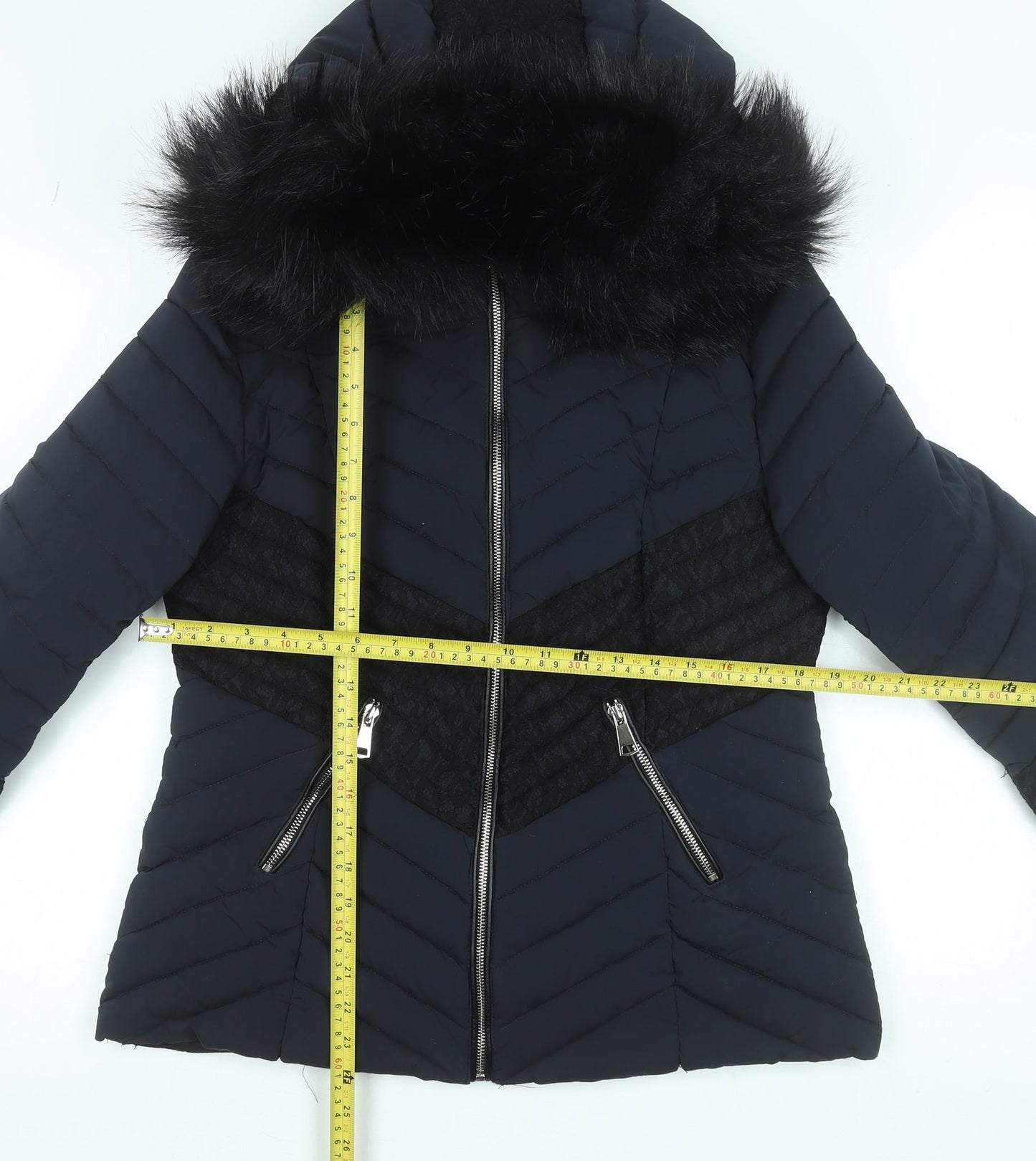 Klass Womens Blue Faux Fur Hooded Puffer Jacket Size S