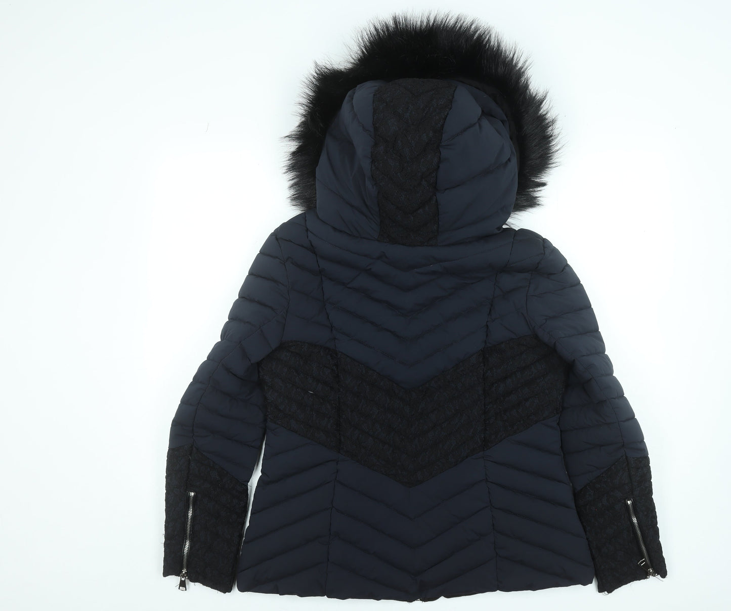 Klass Womens Blue Faux Fur Hooded Puffer Jacket Size S