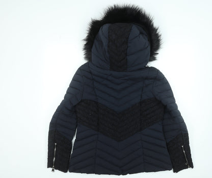 Klass Womens Blue Faux Fur Hooded Puffer Jacket Size S