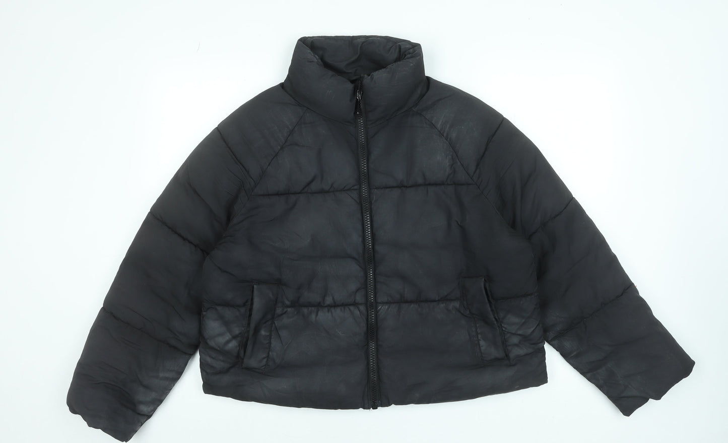 Monki Women’s Black Short Puffer Jacket Size S Quilted Lightweight