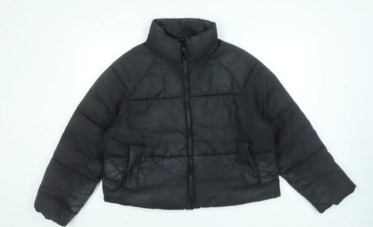 Monki Women’s Black Short Puffer Jacket Size S Quilted Lightweight
