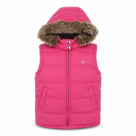 Crew Clothing Girls Pink Faux Fur Hooded Puffer Gilet 7 Years