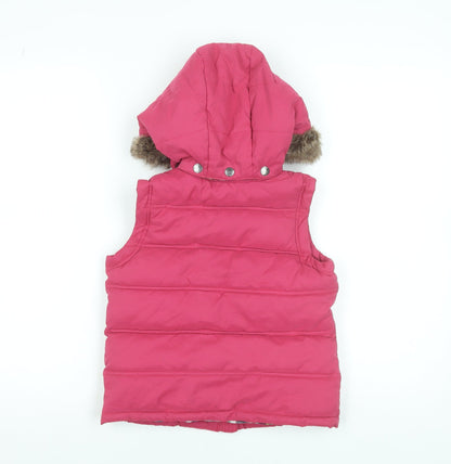 Crew Clothing Girls Pink Faux Fur Hooded Puffer Gilet 7 Years