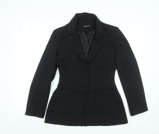 Boohoo Women Black Slim Fit Lined Blazer Jacket UK 8