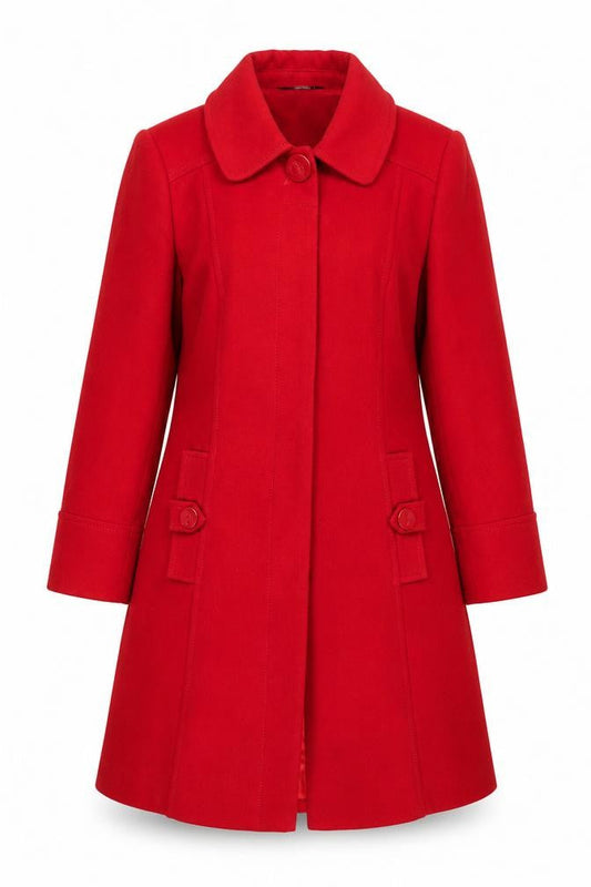 Bm Women's Red Mid-Length Button Overcoat Size 12