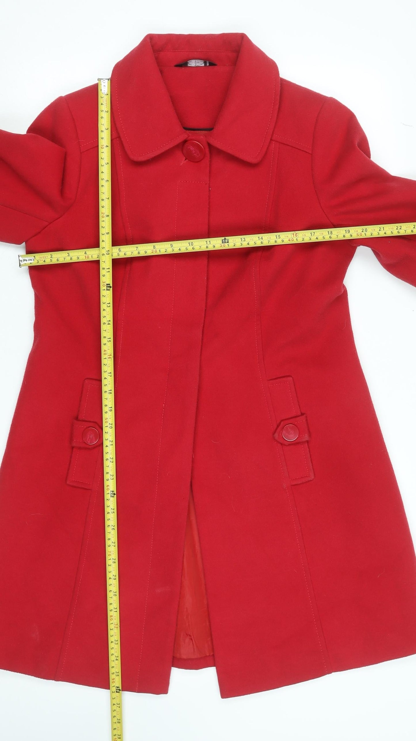 Bm Women's Red Mid-Length Button Overcoat Size 12