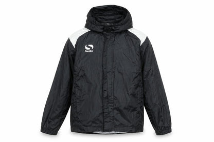 Front view of Sondico boys’ black windbreaker jacket 9-10 years hooded lightweight