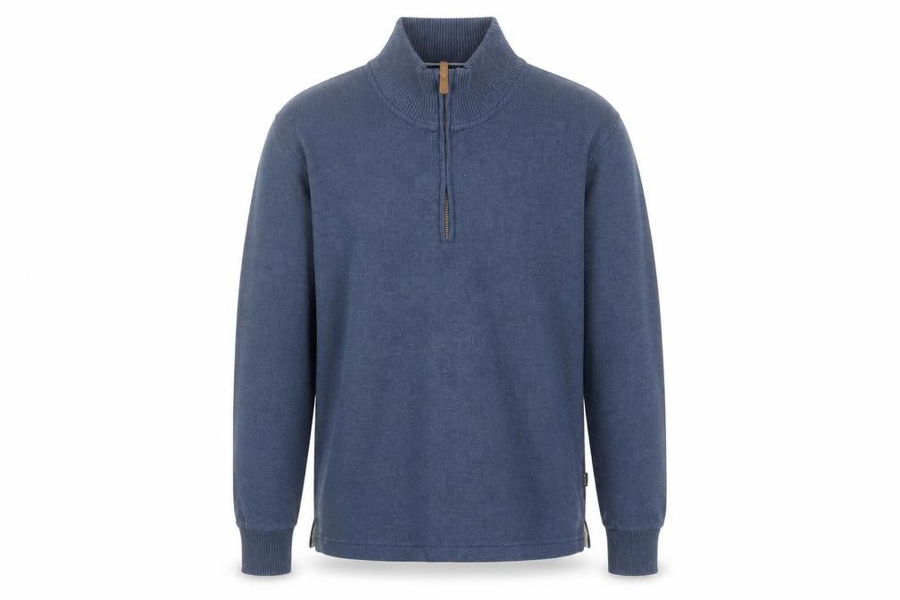 Front view of Maine New England Men’s Blue 1/2 Zip Knit Sweatshirt, size S