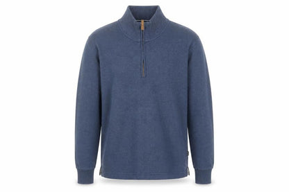 Front view of Maine New England Men’s Blue 1/2 Zip Knit Sweatshirt, size S