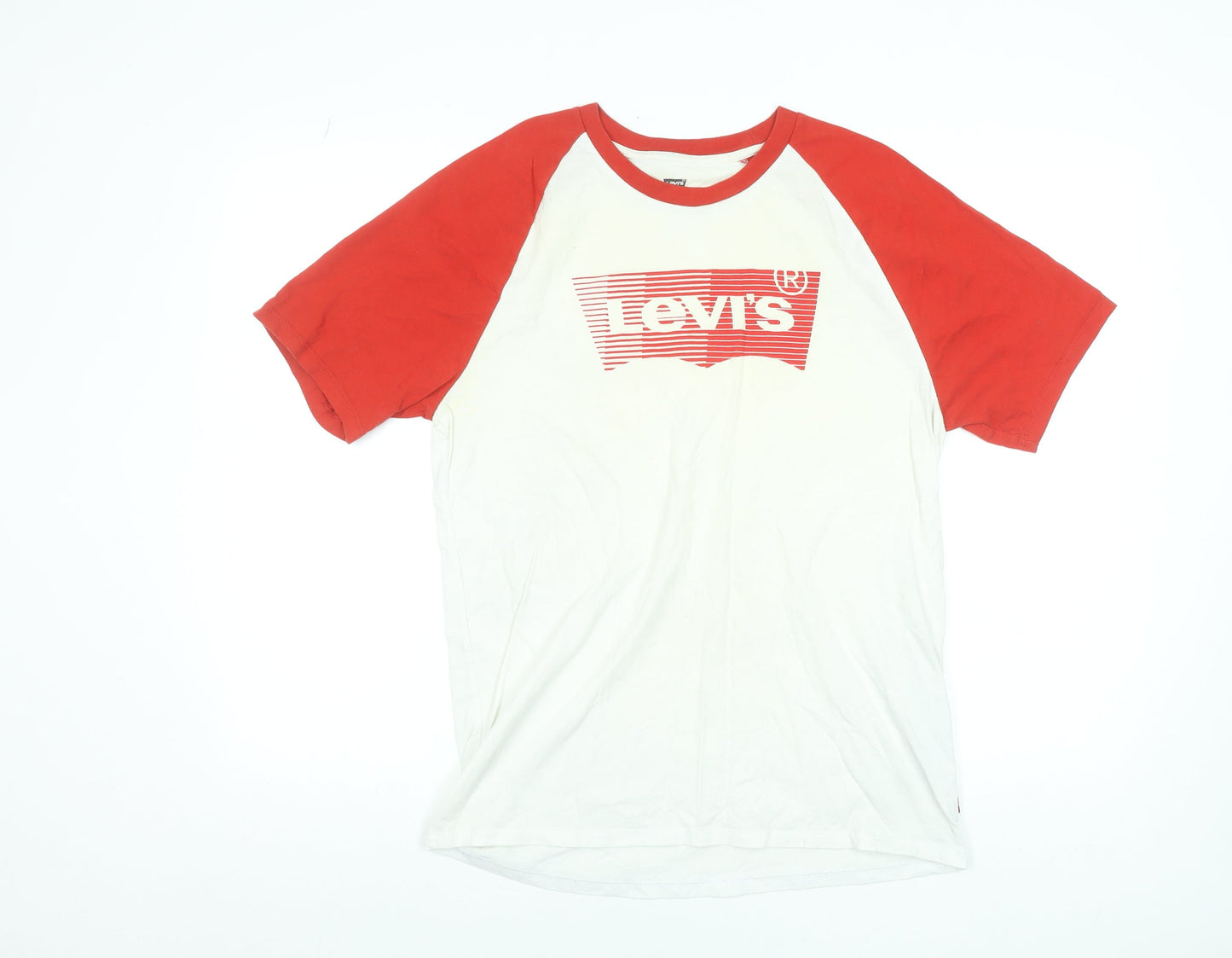 Levi's Men's White Red Raglan Graphic Print T-Shirt Medium