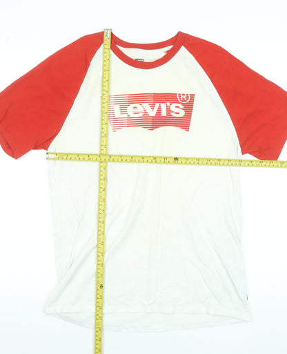 Levi's Men's White Red Raglan Graphic Print T-Shirt Medium