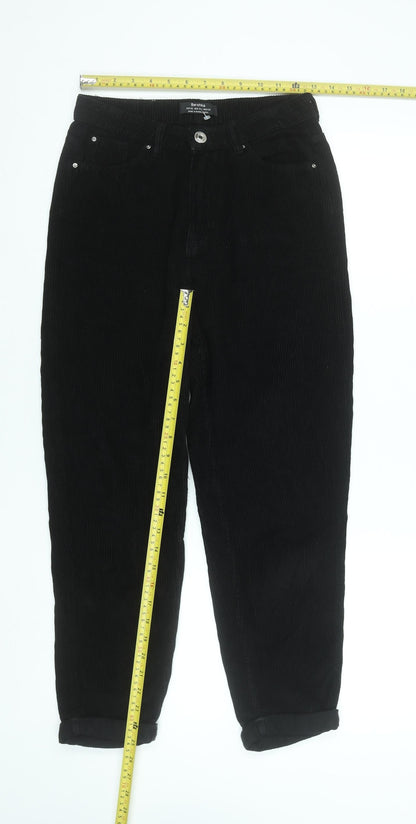 Bershka Womens Black Corduroy Cropped Trousers Size 8