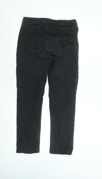 Bershka Womens Black Corduroy Cropped Trousers Size 8