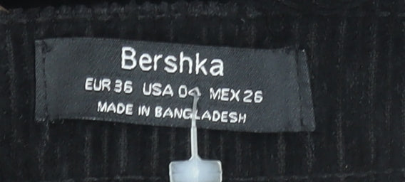 Bershka Womens Black Corduroy Cropped Trousers Size 8