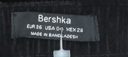 Bershka Womens Black Corduroy Cropped Trousers Size 8