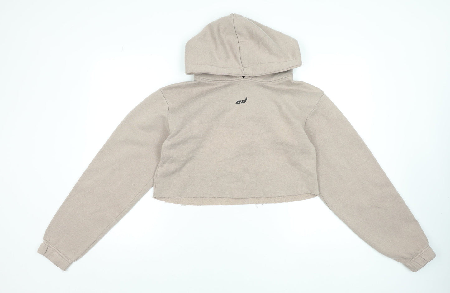 Criminal Damage Women Beige Cropped Hoodie Size M Long Sleeve Pullover