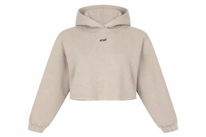 Criminal Damage Women Beige Cropped Hoodie Size M Long Sleeve Pullover