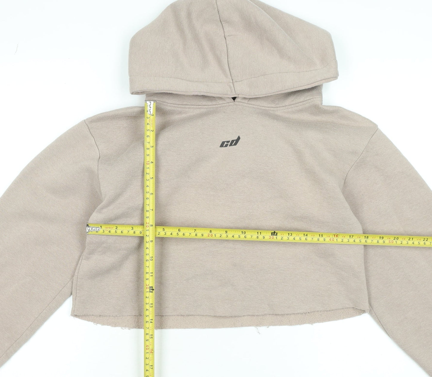 Criminal Damage Women Beige Cropped Hoodie Size M Long Sleeve Pullover