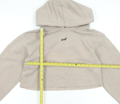 Criminal Damage Women Beige Cropped Hoodie Size M Long Sleeve Pullover