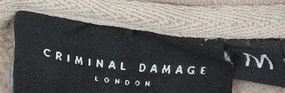 Criminal Damage Women Beige Cropped Hoodie Size M Long Sleeve Pullover