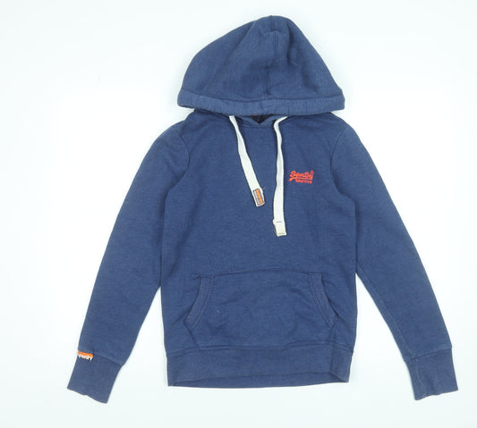 Superdry Womens Blue Pullover Hoodie XS Cotton Blend Casual